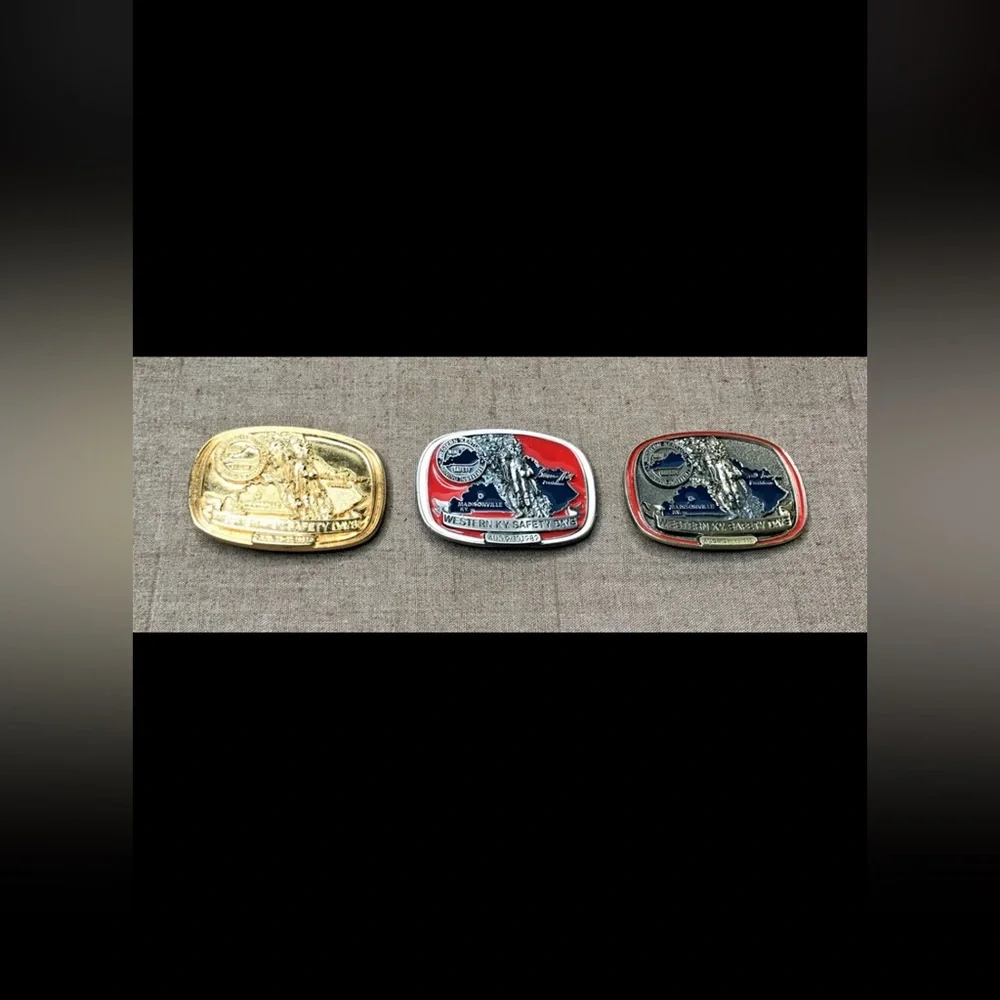 Vintage USA Lot of 3 Western Kentucky Mining Institute Safety Days Belt Buckles